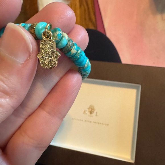 Blue and Gold Beaded Bracelet with Natural Turquoise Stones - Picture 8 of 8